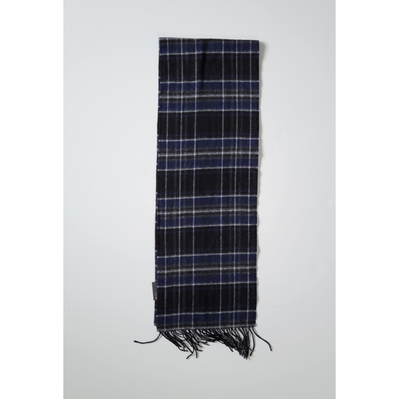 🆕️100% Cashmere Club Room Men's Blue Plaid Scarf - Picture 5 of 9